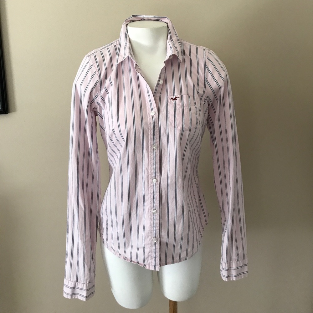 Hollister Pale Pink Stripe Button Down Top